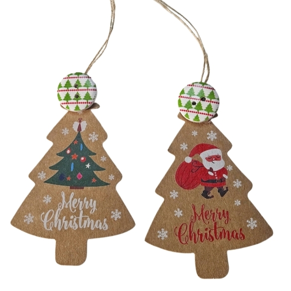 Hand Crafted Upcycled cardboard Chritsmas tags Handmade ornaments holiday button - Picture 3 of 17